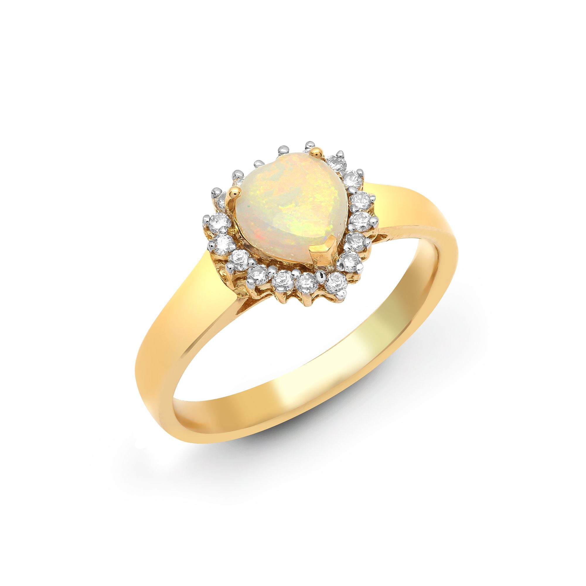 18ct Yellow Gold Natural Diamond And Opal Heart Shaped Ring