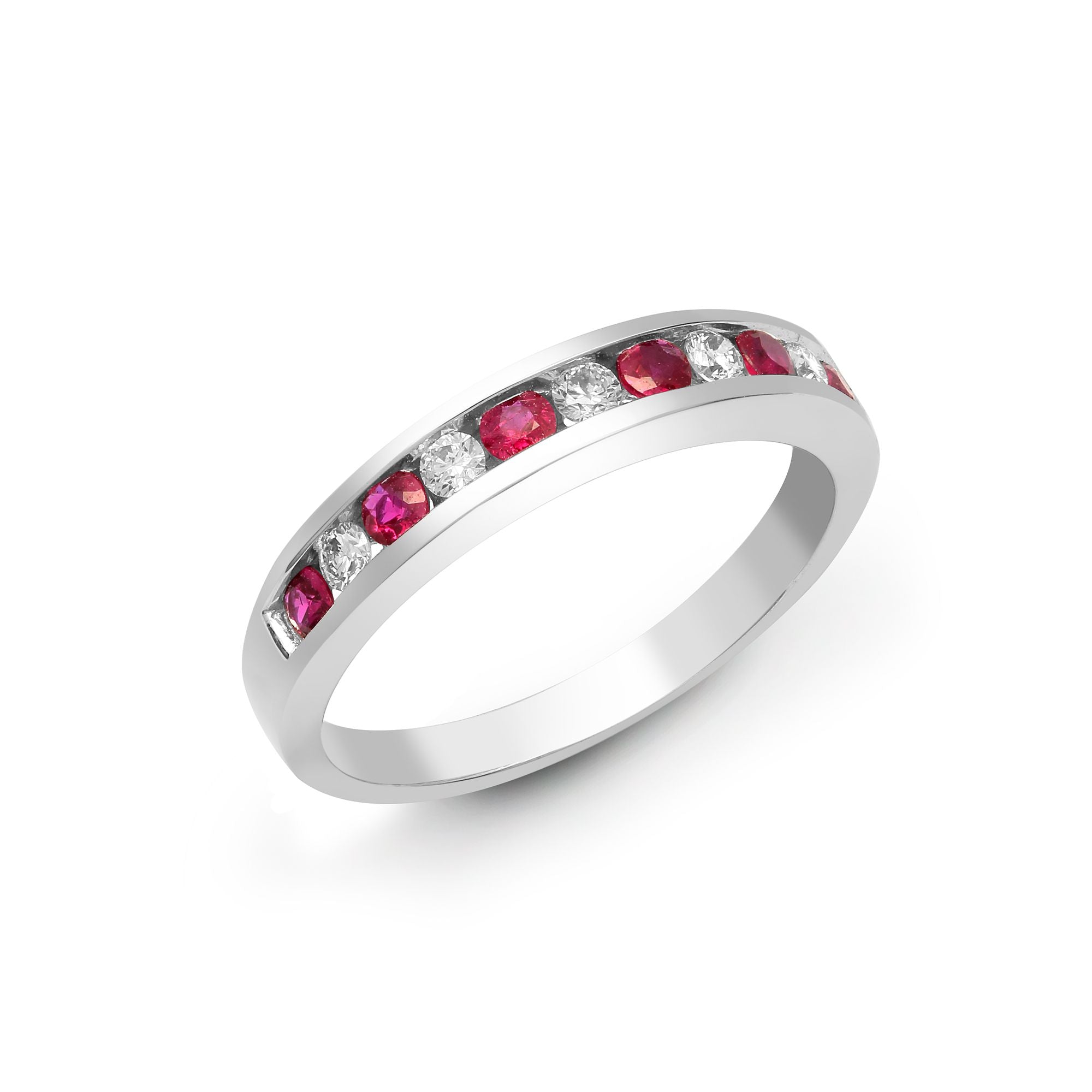 18R589 | 18ct White Gold Natural Diamond And Ruby Channel Set Half Eternity