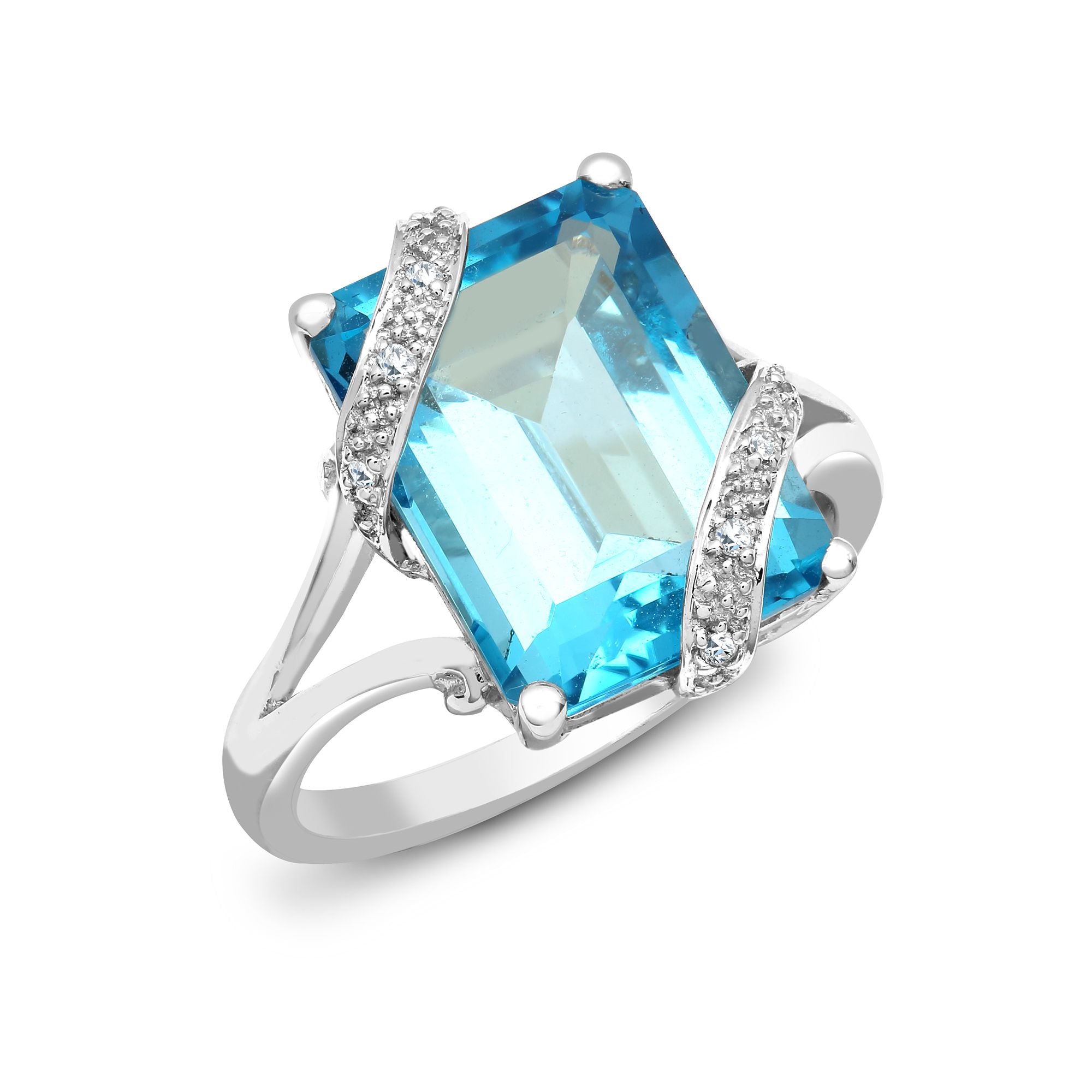 18R605 | 18ct White Gold Natural Diamond And Blue Topaz Ring