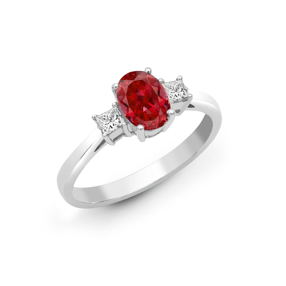 18ct White Gold Natural Diamond And Ruby And 3 Stone Ring