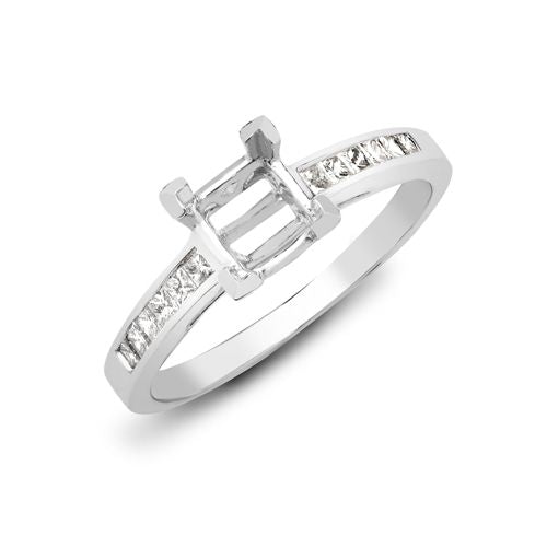 18ct White 0.25ct Princess Cut Natural Diamond Semi Set Ring - Holds 0.50ct P/C