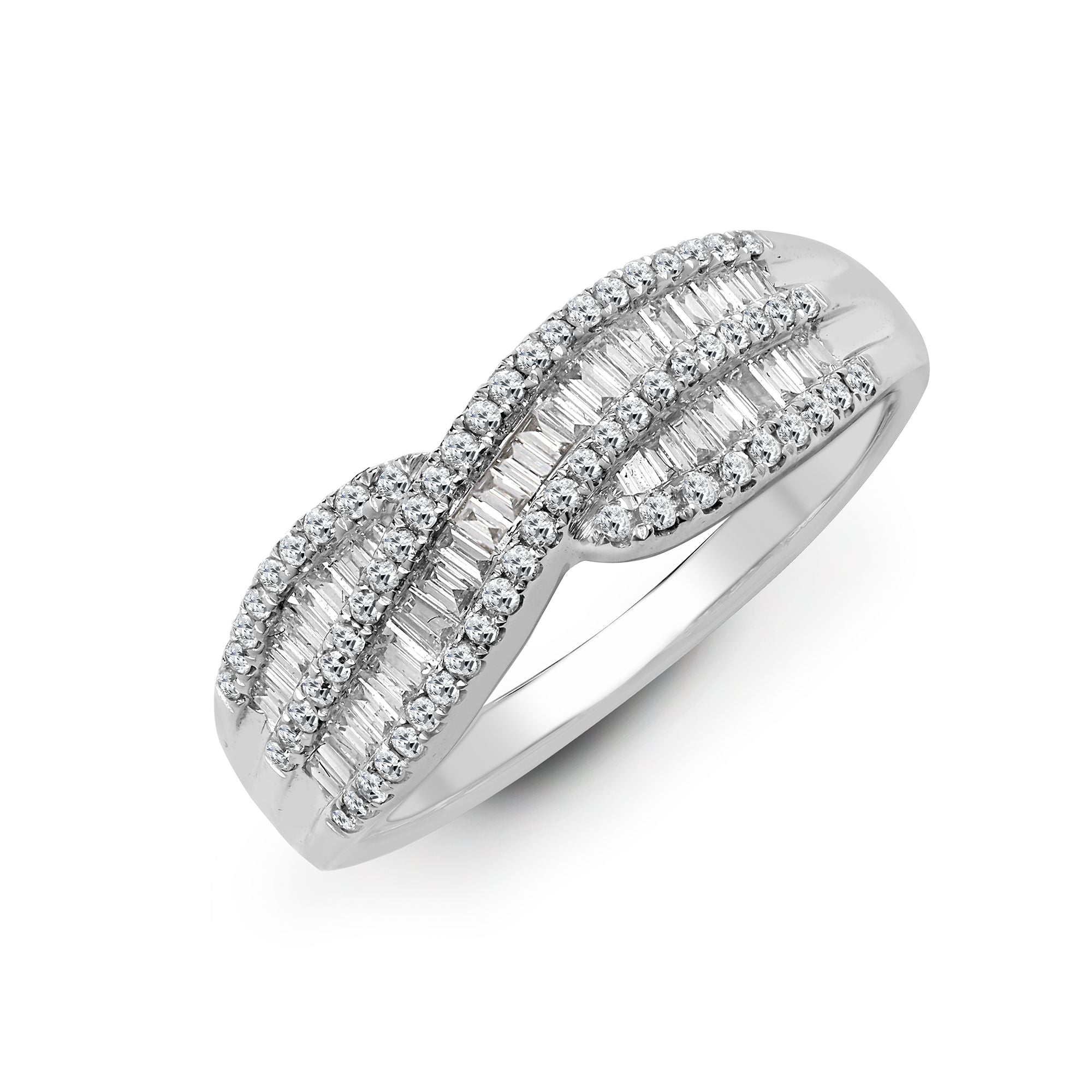 18R782 | 18ct White 0.69ct Natural Diamond Round Brilliant Cut & Baguette Ring