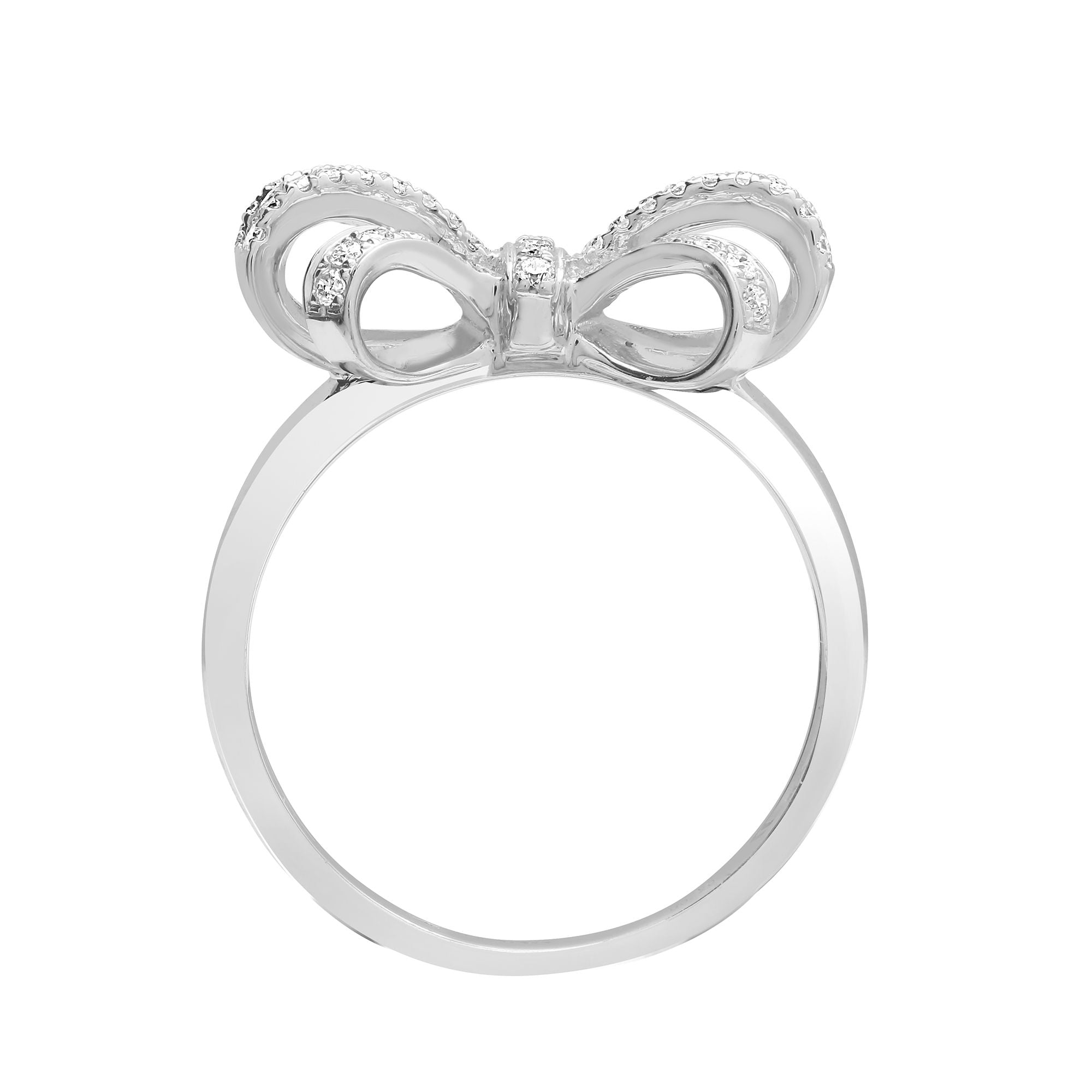 18R786 | 18ct White Gold 0.46ct Natural Diamond Round Brilliant Cut & Baguette Bow Ring