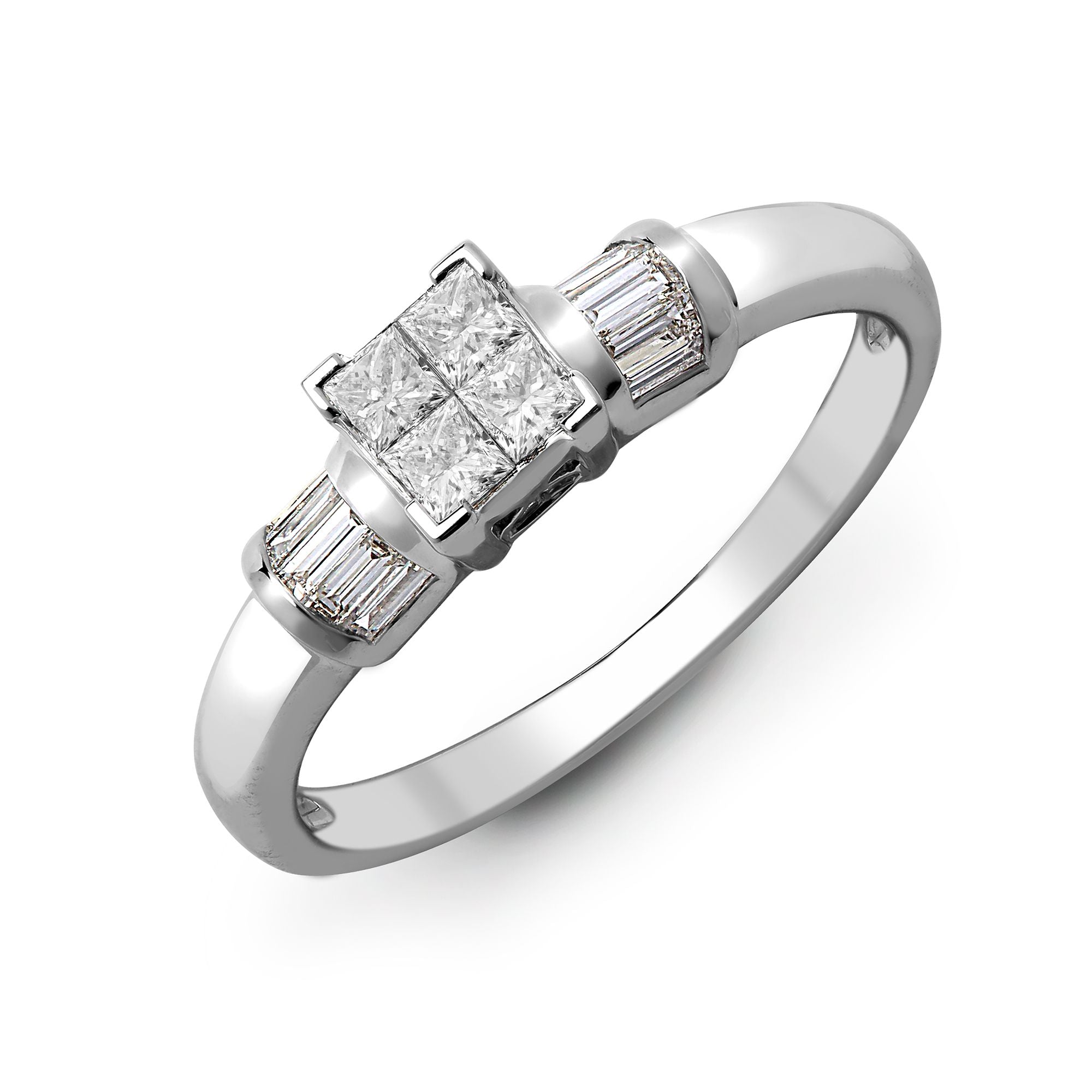18R790 | 18ct White 0.58ct Natural Diamond Princess Cut & Baguette Ring