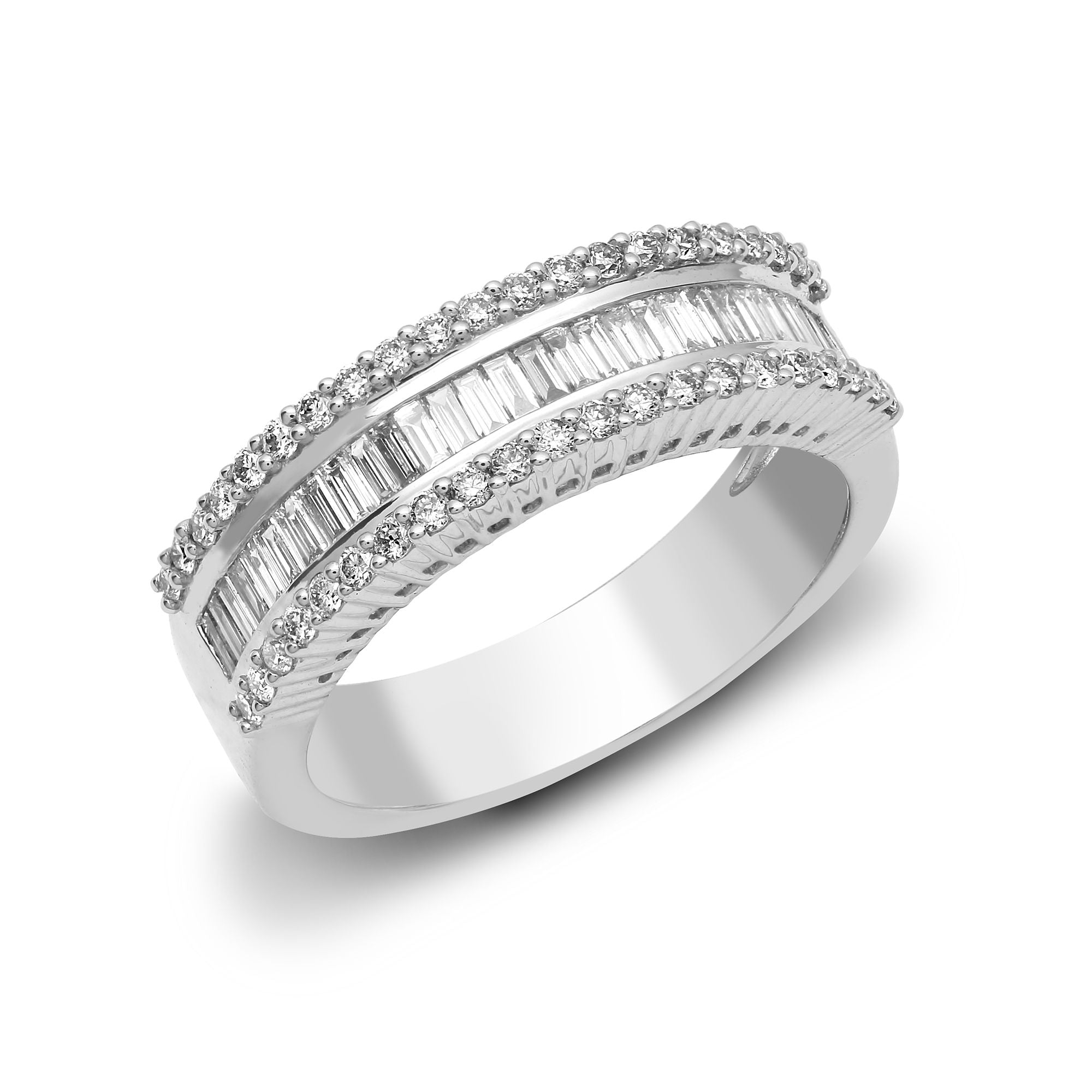 18R887 | 18ct White 1.00ct Round & Baguette Natural Diamond Ring
