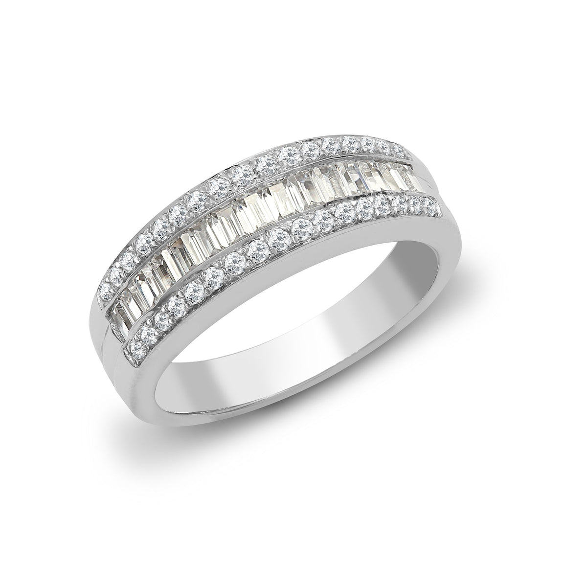 18ct White 0.94ct Round & Baguette Natural Diamond Ring