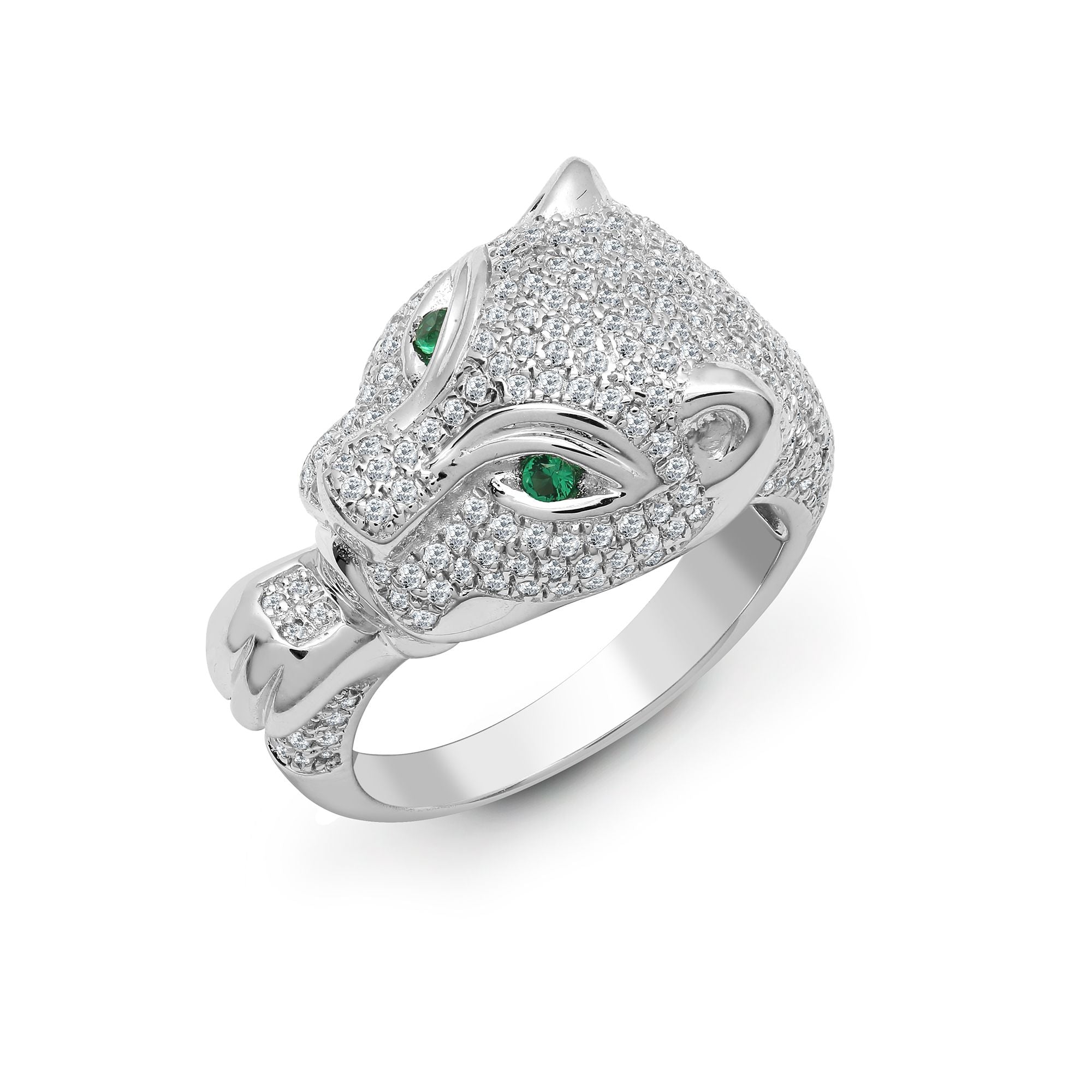 18R917 | 18ct White Diamond-1.21ct Em-0.06ct Panther Ring
