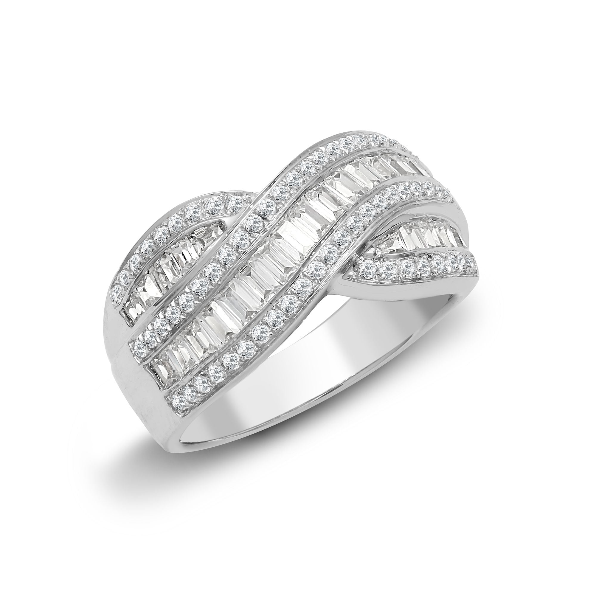 18R923 | 18ct White 1.09ct Round & Baguette Natural Diamond Ring