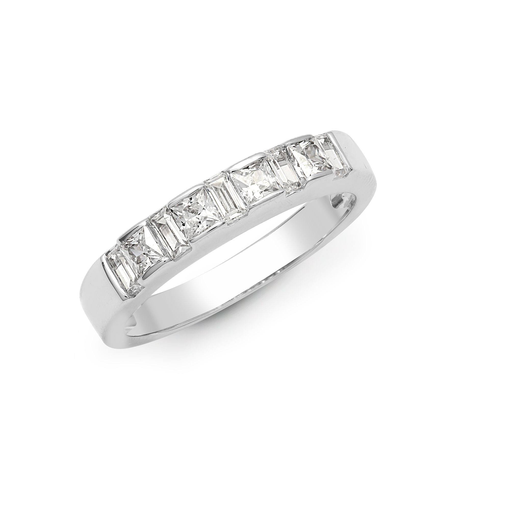 18R925 | 18ct White 0.87ct Princess Cut & Baguette Natural Diamond Ring