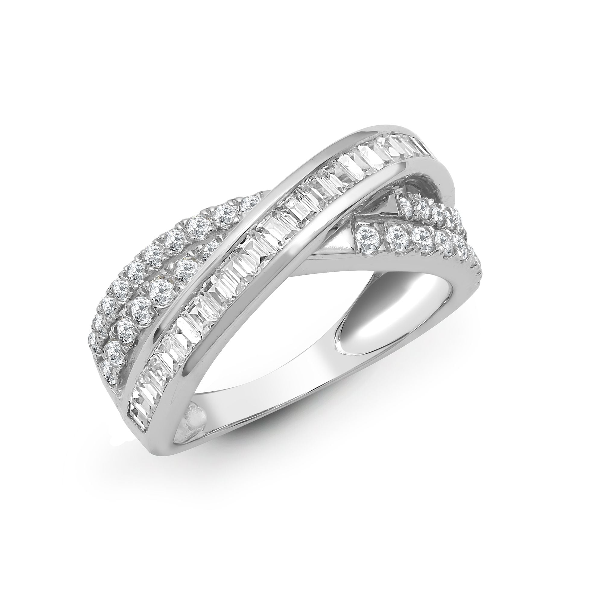 18R926 | 18ct White 1.14ct Round & Baguette Natural Diamond Ring
