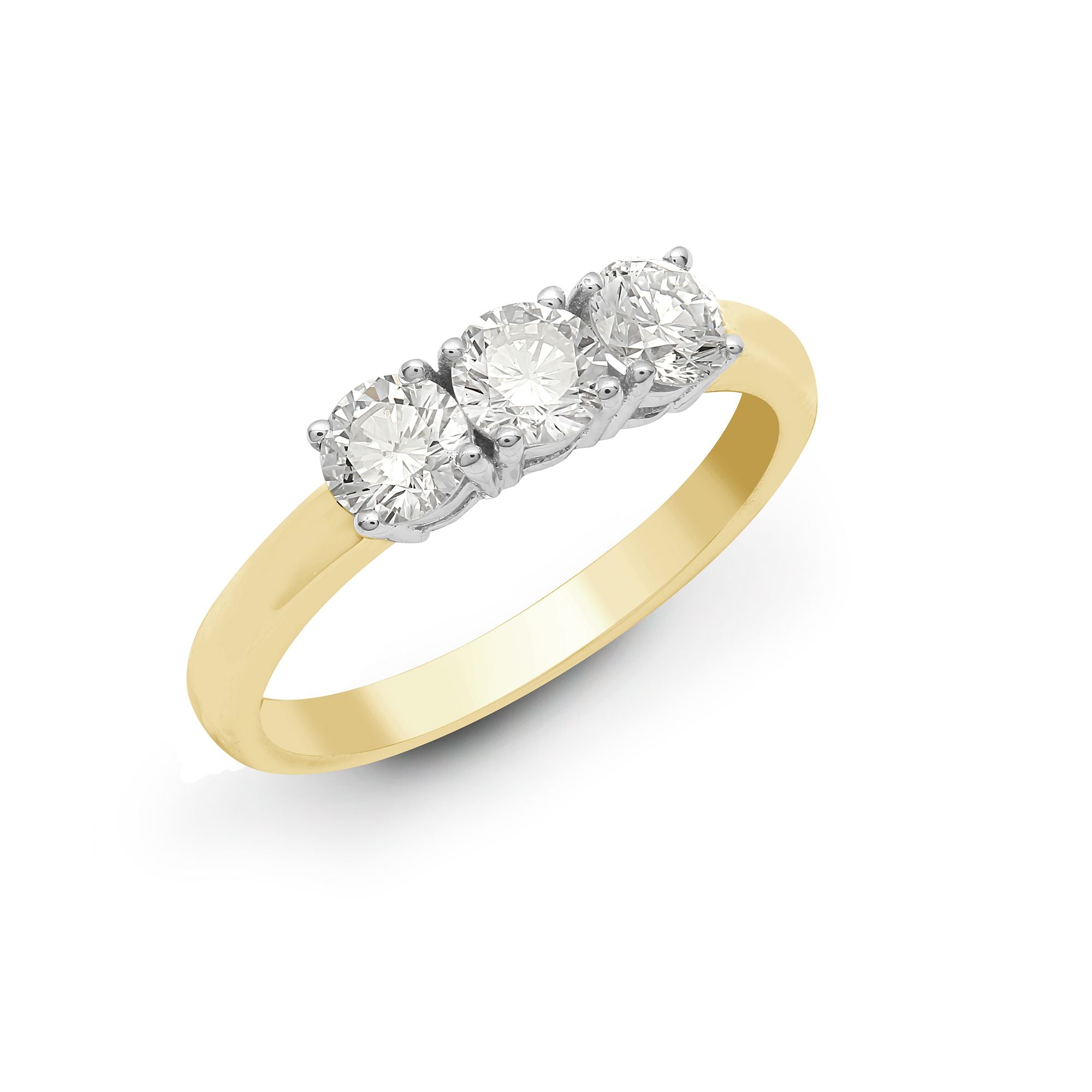 18ct Yellow/White Natural Diamond Claw Set Trilogy Ring