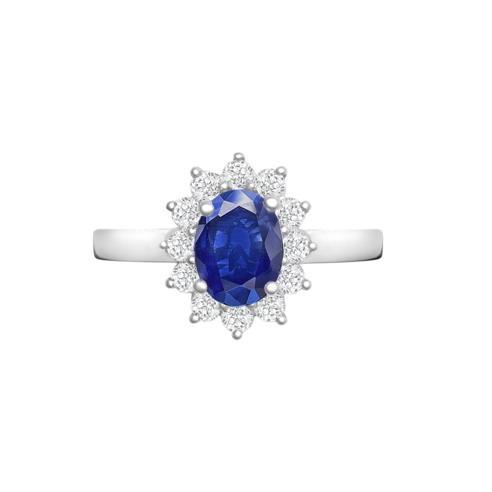 18R962-7x5-I | 18ct White Gold 0.35ct Natural Diamond Claw-set Cluster Halo Oval Ring - Holds 7x5mm Sapphire 0.75cts