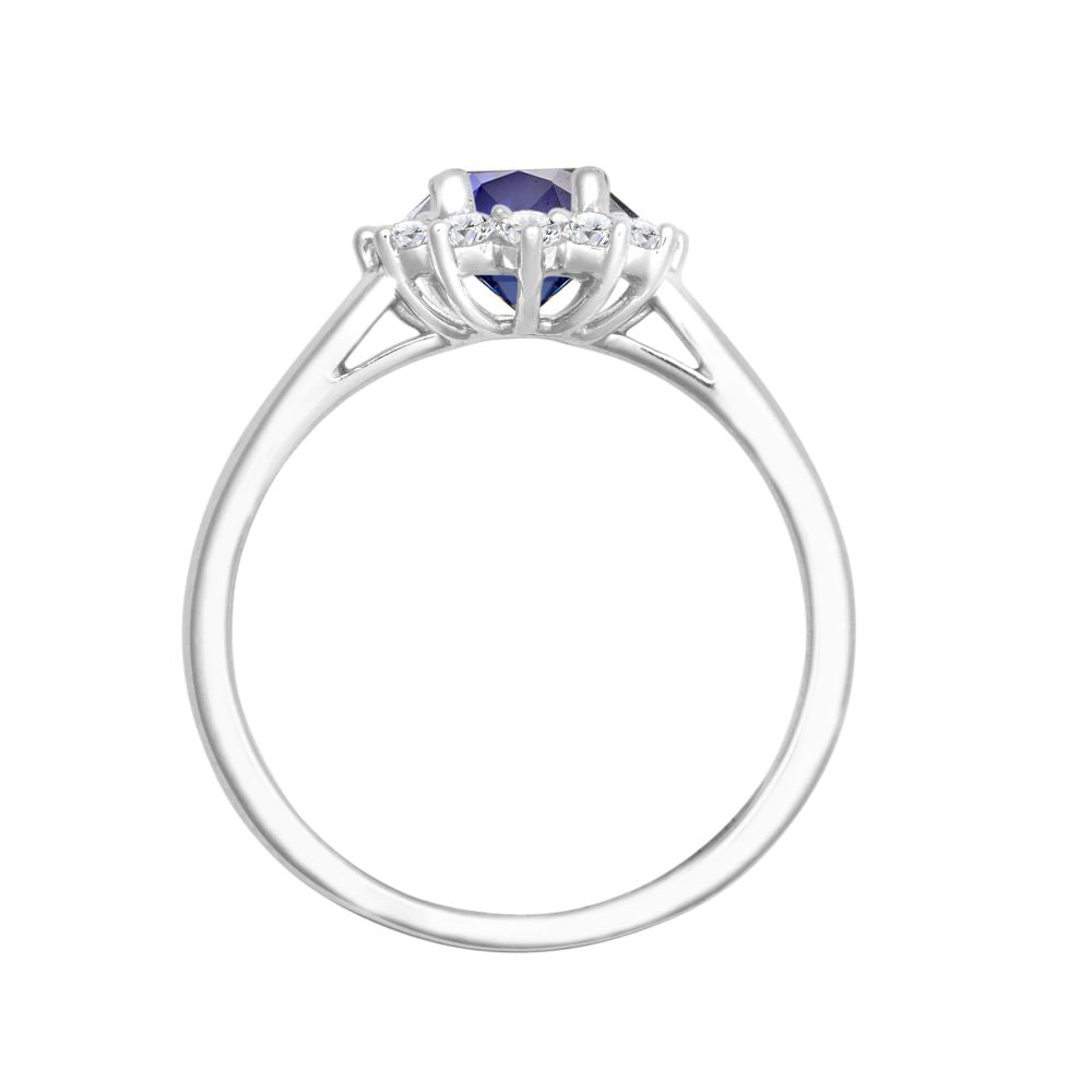 18R962-7x5-I | 18ct White Gold 0.35ct Natural Diamond Claw-set Cluster Halo Oval Ring - Holds 7x5mm Sapphire 0.75cts