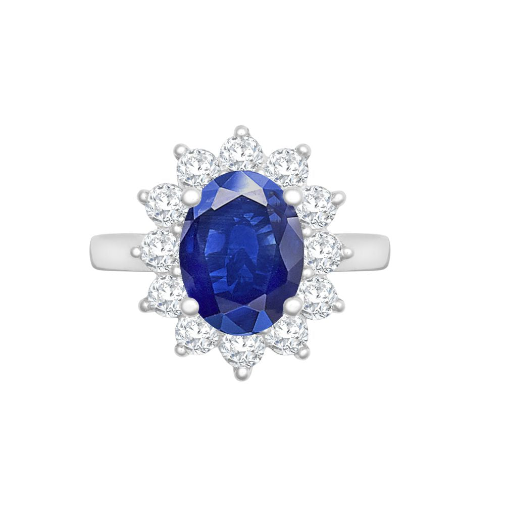 18R962-9x7-I | 18ct White Gold 0.96ct Natural Diamond Claw-set Cluster Halo Oval Ring - Holds 9x7mm Sapphire 2.00cts