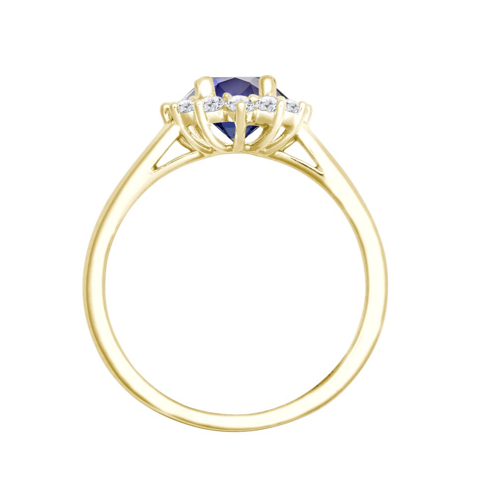 18R987-7x5-I | 18ct Yellow Gold 0.35ct Natural Diamond Claw-set Cluster Halo Oval Ring - Holds 7x5mm Sapphire 0.75cts