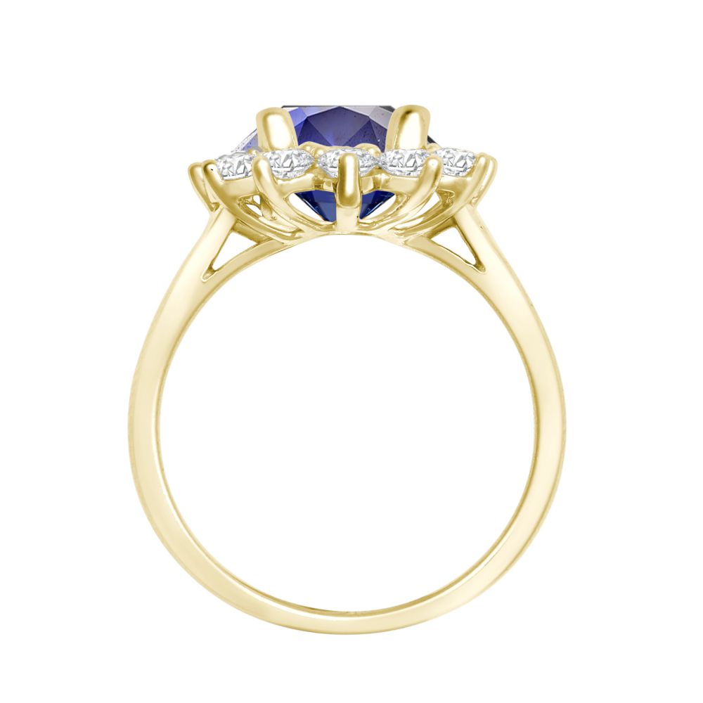 18R987-9x7-I | 18ct Yellow Gold 0.96ct Natural Diamond Claw-set Cluster Halo Oval Ring - Holds 9x7mm Sapphire 2.00cts