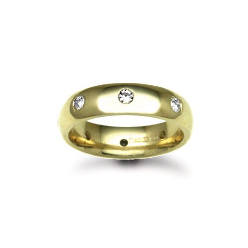 18W005-3 | 18ct Gold Yellow Natural Diamond Rubover set Wedding Ring