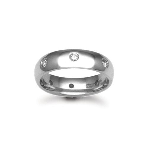 18W006-3 | 18ct Gold White Natural Diamond Rubover set Wedding Ring