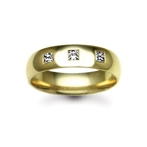 18W009-3 | 18ct Gold Yellow Natural Diamond Rubover set Wedding Ring