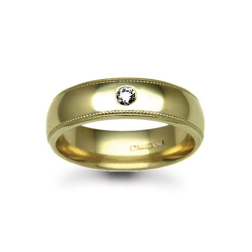 18W011-3 | 18ct Gold Yellow Natural Diamond Rubover set Wedding Ring