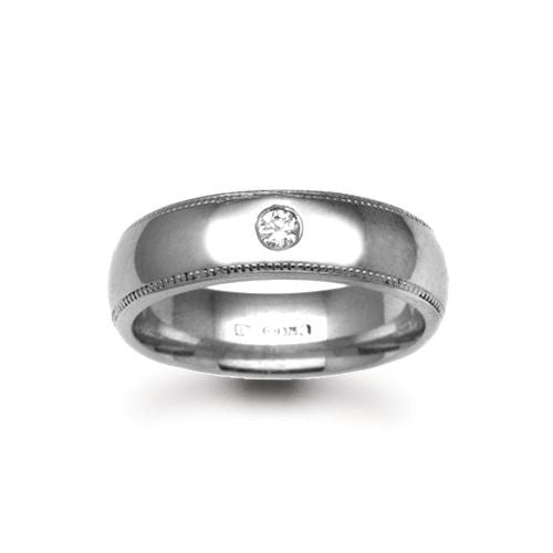 18W012-3 | 18ct Gold White Natural Diamond Rubover set Wedding Ring