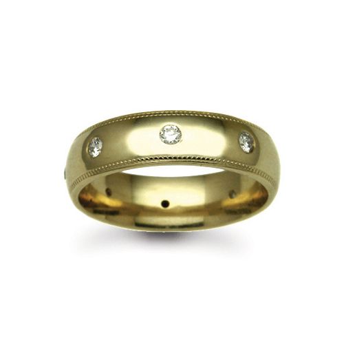 18W015-3 | 18ct Gold Yellow Natural Diamond Rubover set Wedding Ring