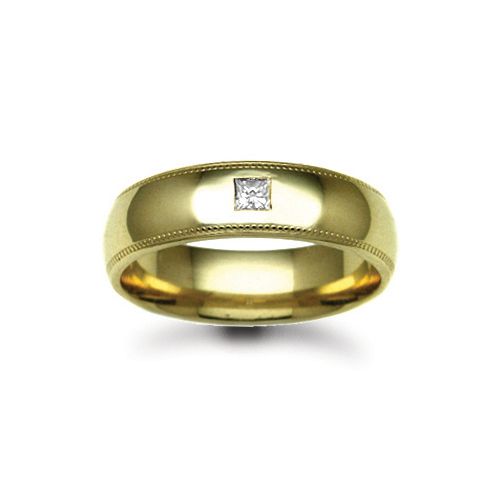 18W017-4 | 18ct Gold Yellow Natural Diamond Rubover set Wedding Ring