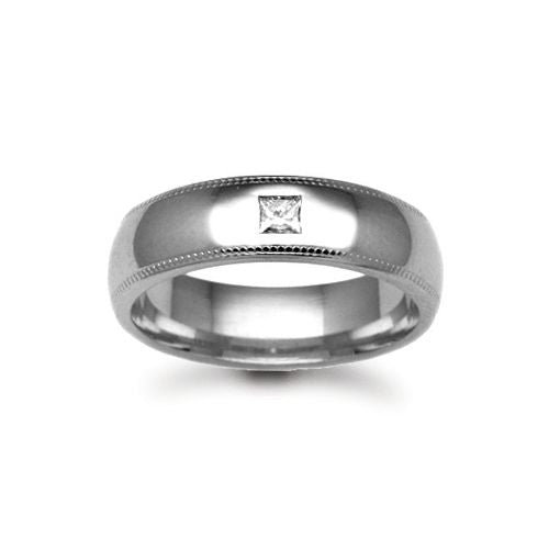 18W018-4 | 18ct Gold White Natural Diamond Rubover set Wedding Ring
