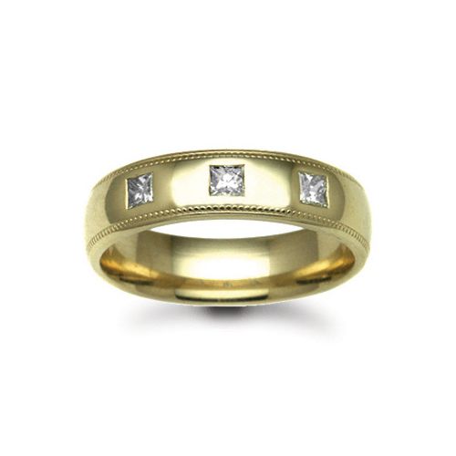 18ct Gold Yellow Natural Diamond Rubover set Wedding Ring