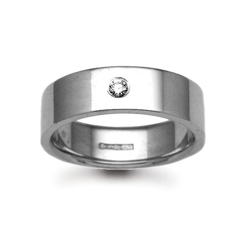 18W024-3 | 18ct Gold White Natural Diamond Rubover set Wedding Ring