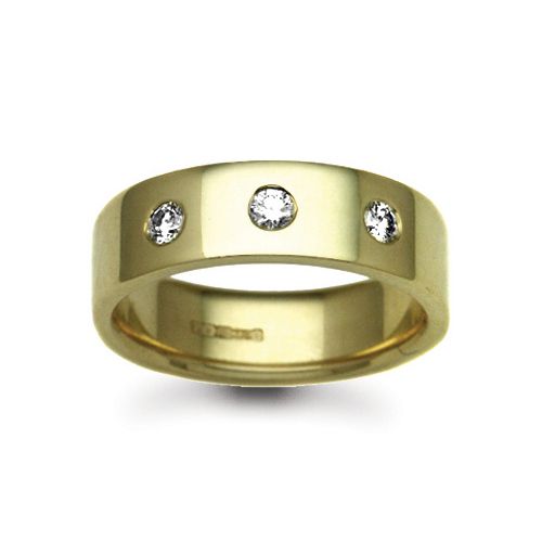 18W025-3 | 18ct Gold Yellow Natural Diamond Rubover set Wedding Ring