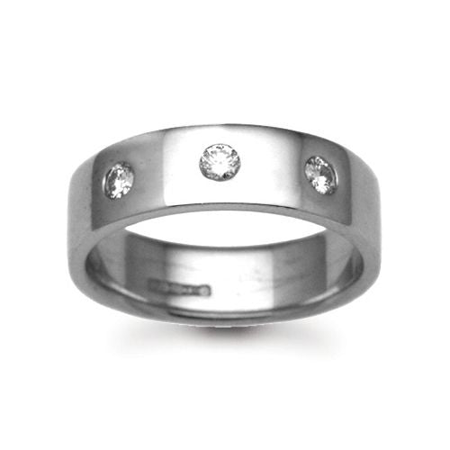18W026-3 | 18ct Gold White Natural Diamond Rubover set Wedding Ring