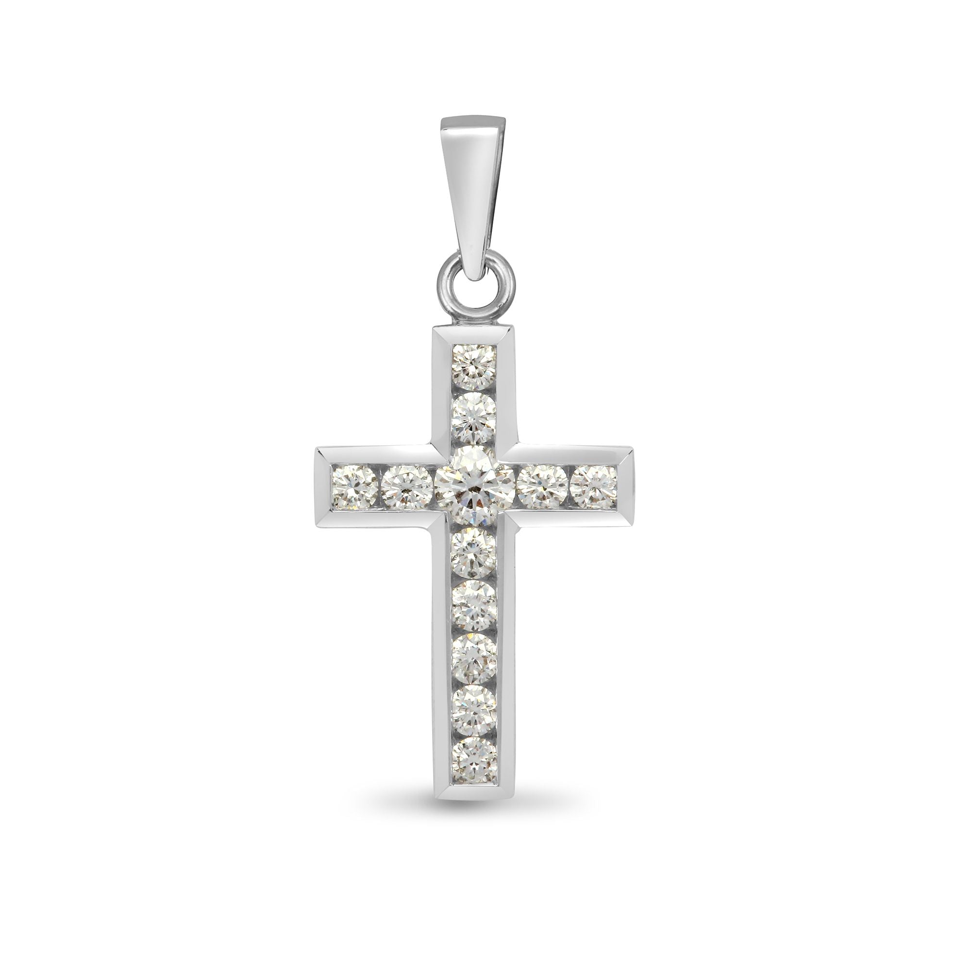 18X053 | 18ct White Gold Natural Diamond Cross