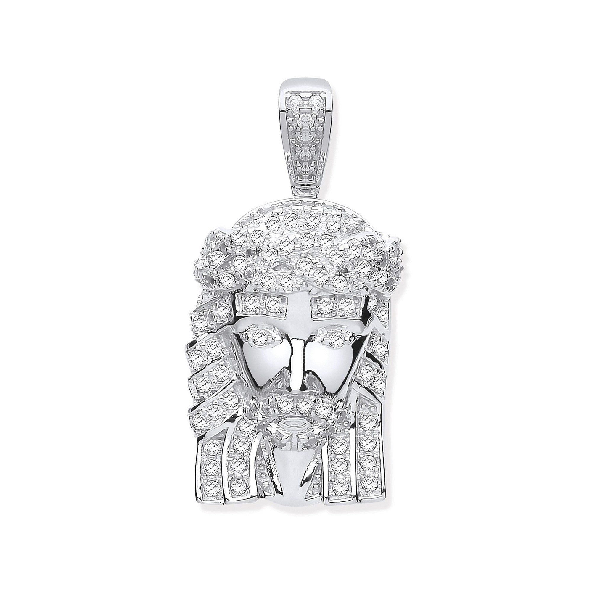 Silver Cz Jesus Pendant