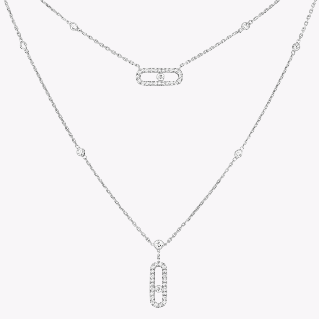Move Uno 2 Rows Pavé Diamond Necklace 18ct Gold