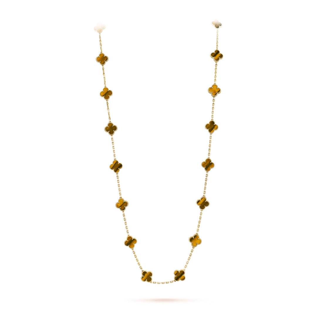 Van Cleef & Arpels Vintage Alhambra Necklace 20 Motifs Tiger Eye 18K Yellow Gold