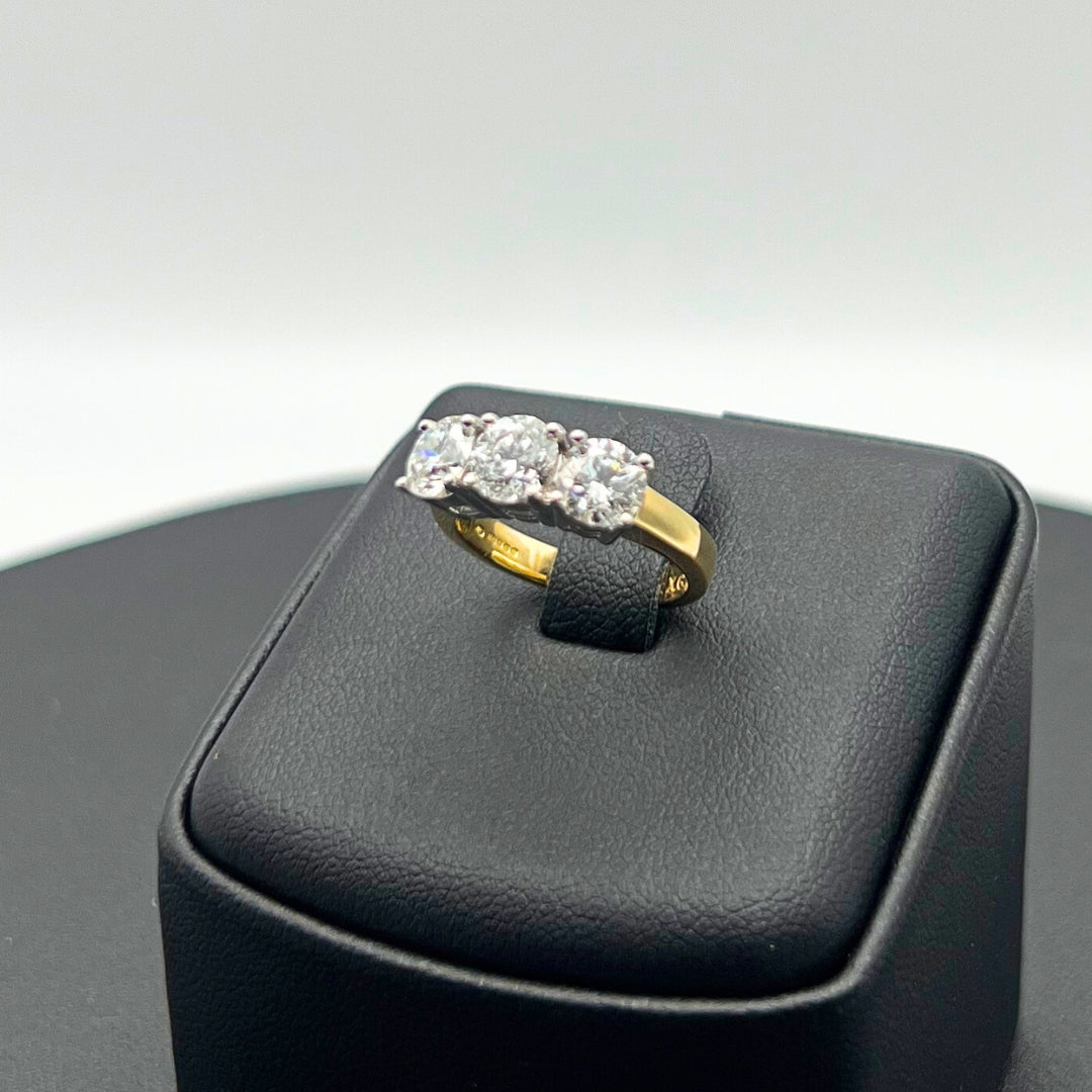 2.00ct Diamond Claw Set Trilogy Ring 18K Yellow & White Gold