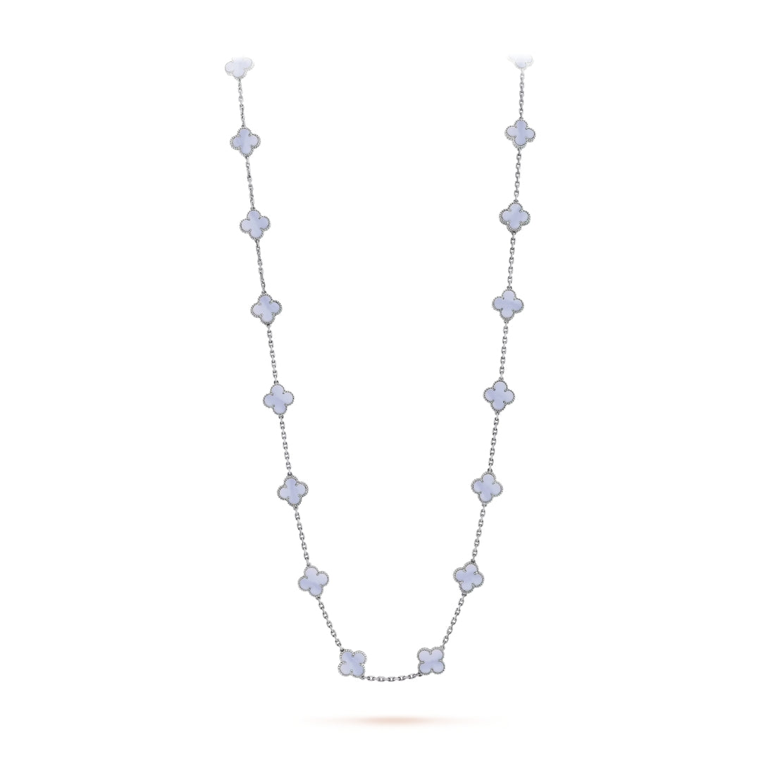 Van Cleef & Arpels Vintage Alhambra Necklace 20 Motifs Chalcedony 18K White Gold