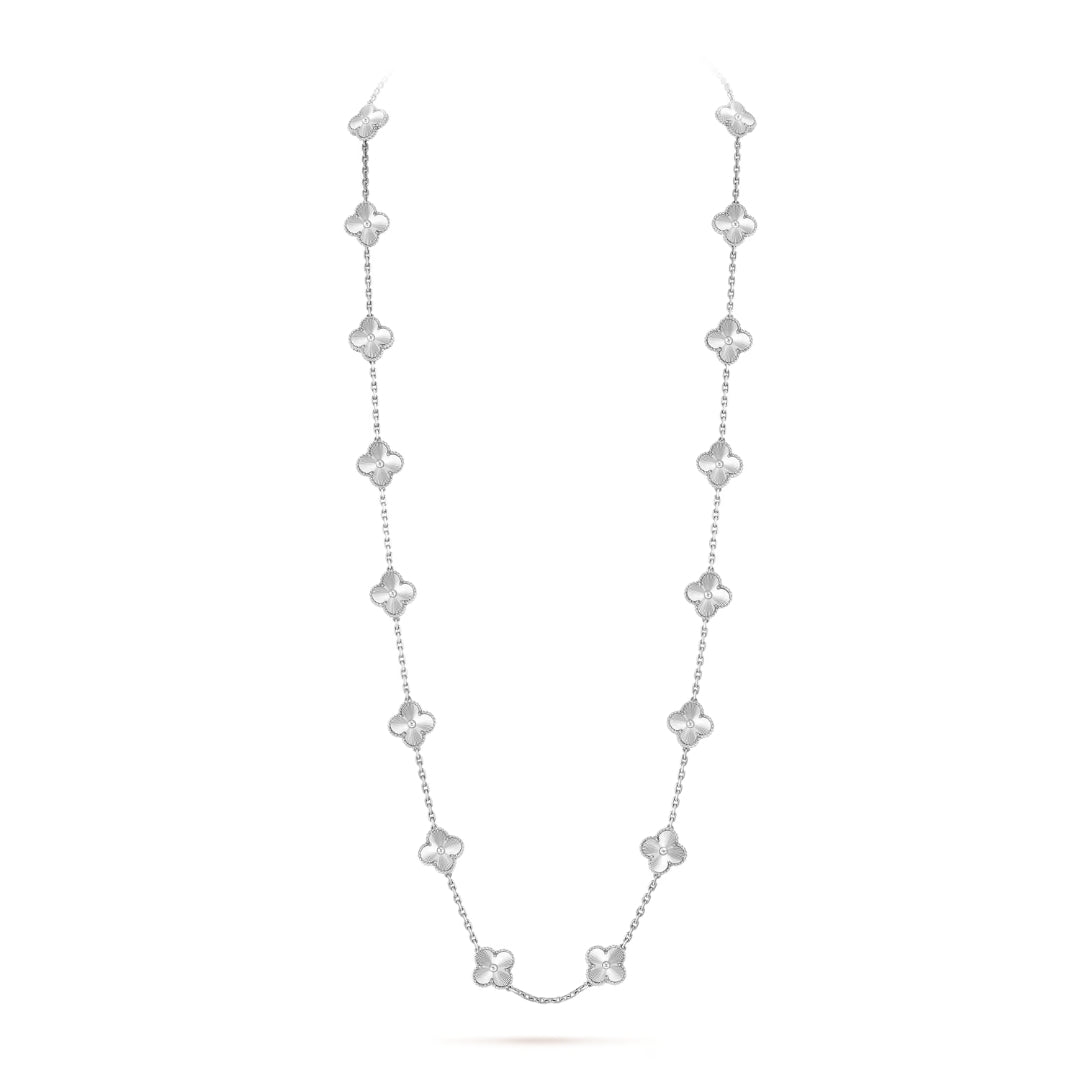 Van Cleef & Arpels Vintage Alhambra Necklace 20 Motifs 18K White Gold