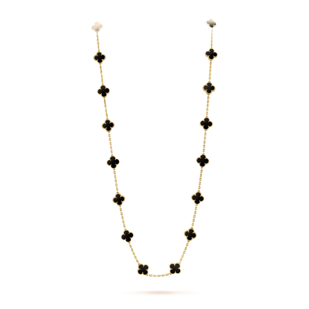 Van Cleef & Arpels Vintage Alhambra Necklace 20 Motifs Onyx 18K Yellow Gold