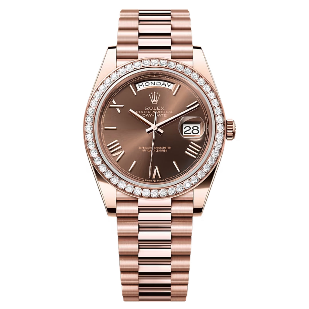 Rolex Day-Date 40 228345RBR Factory Diamond Bezel Chocolate Roman Numeral Dial 2023