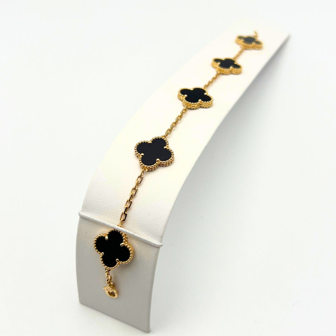 Van Cleef &amp; Arpels Bracelet Alhambra Vintage 5 Motifs Onyx Or Jaune 18 Carats 