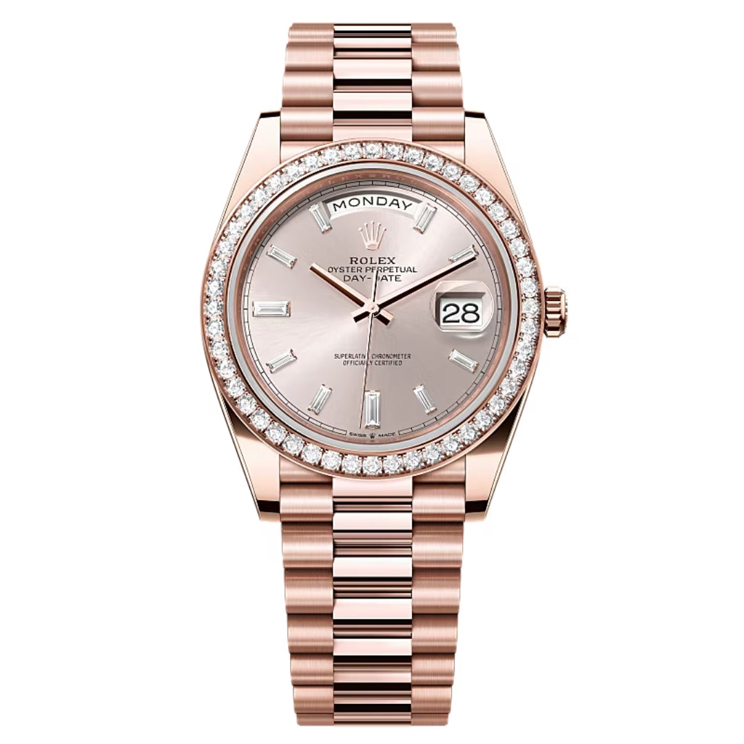 Rolex Day-Date 40 228345RBR Factory Sundust Baguette Dial and Diamond Bezel 2023