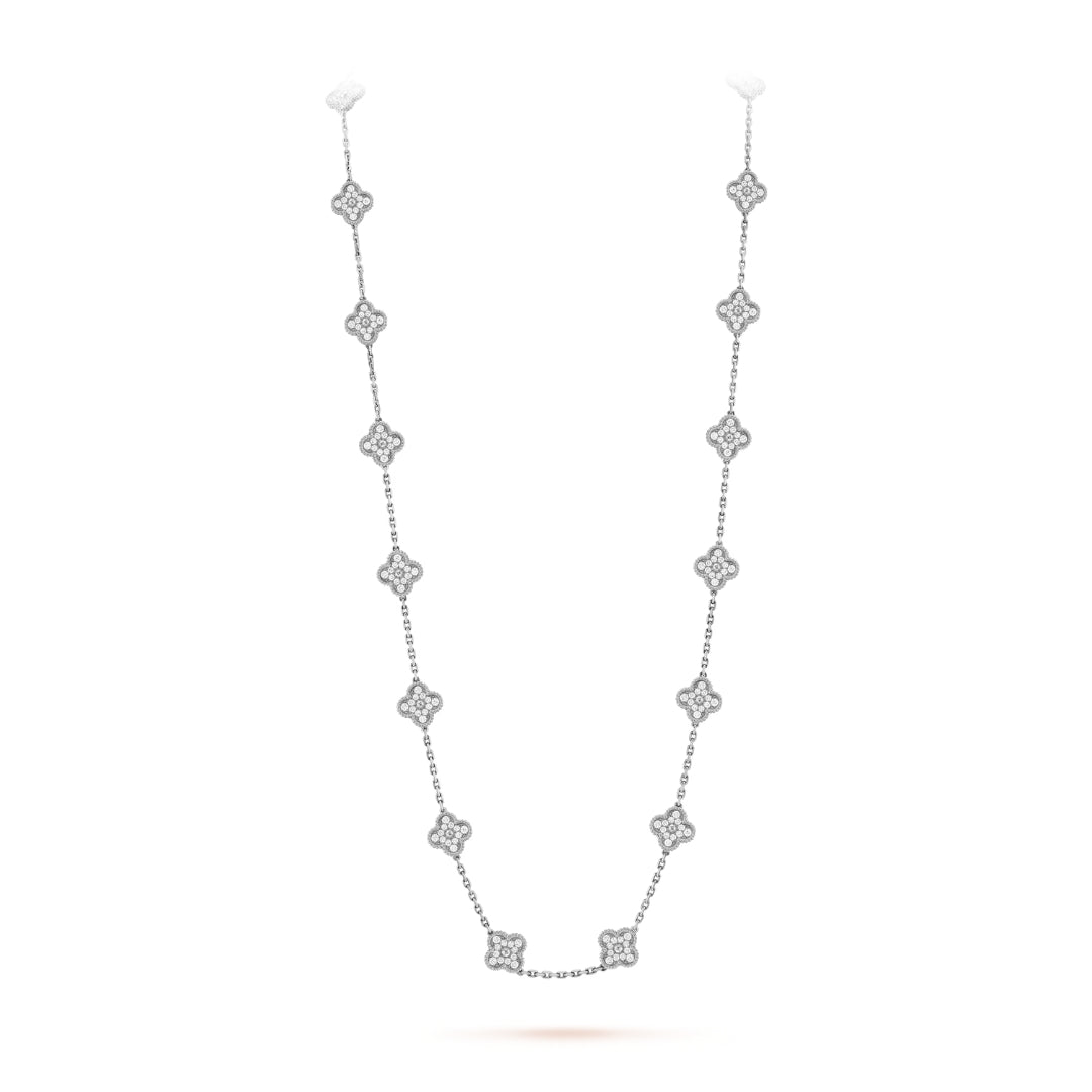 Van Cleef & Arpels Vintage Alhambra Necklace 20 Motifs Diamonds 18K White Gold