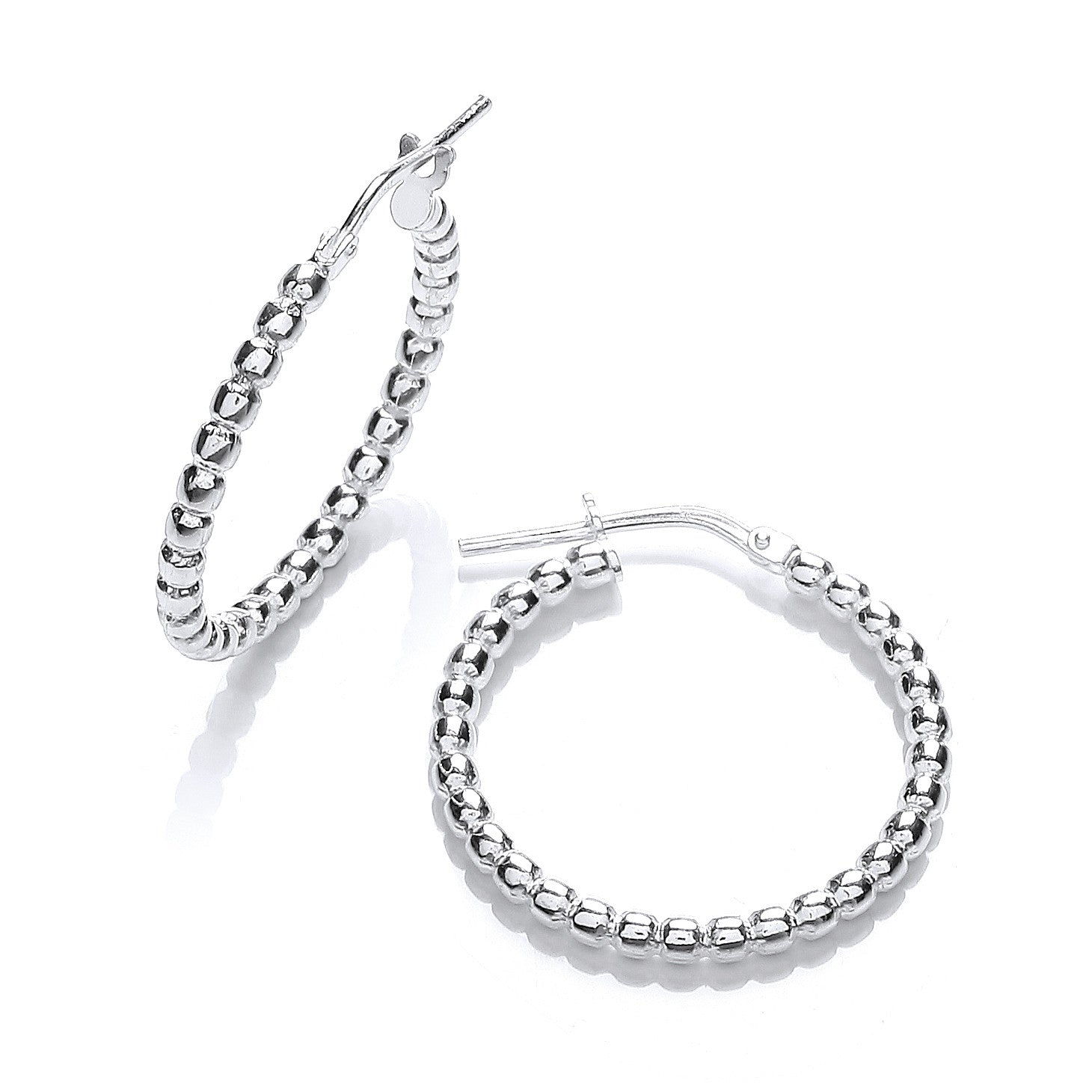 Silver Bead  25mm Hoop Earrings