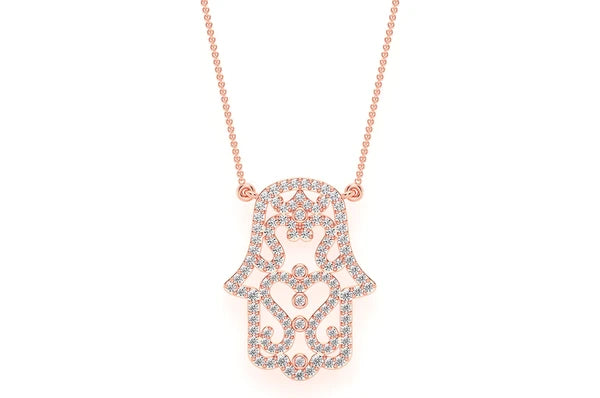 0.50ct Diamond Hamsa Scroll Connected Necklace 14K Solid Gold