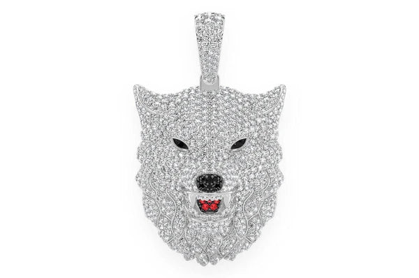 4.75ct Diamond Wolf Head Pendant 14K Solid Gold