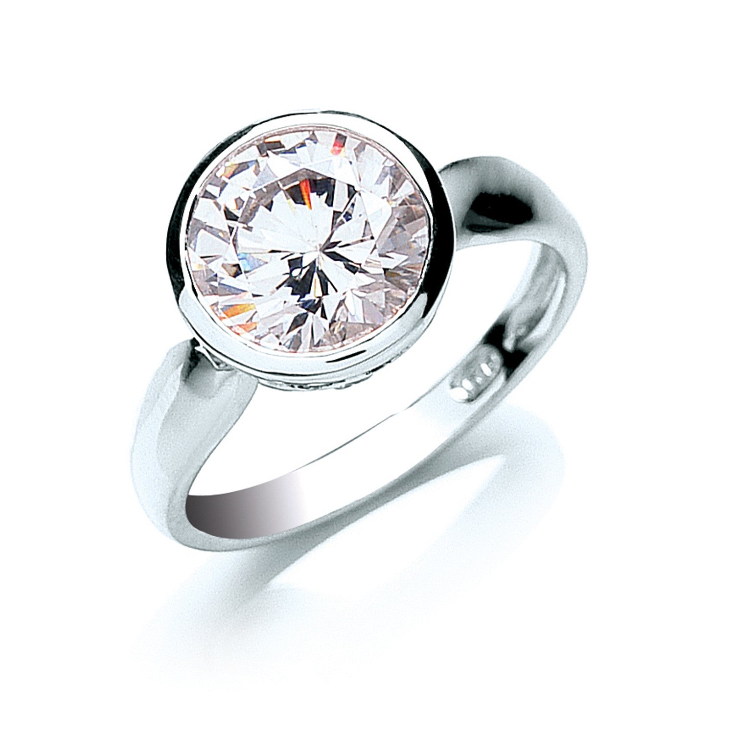 Silver Rubover Set Cz Solitaire Ring