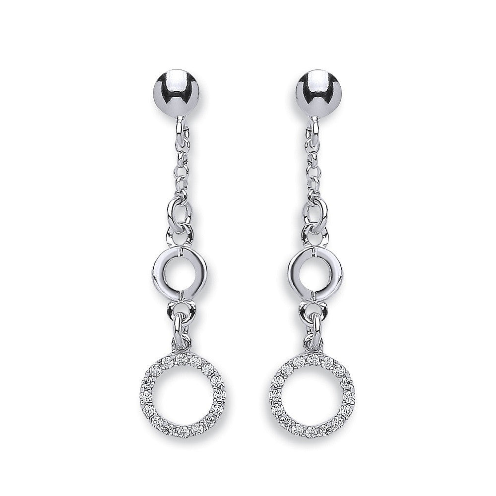 Silver Fancy Cz Circle Drop Earrings