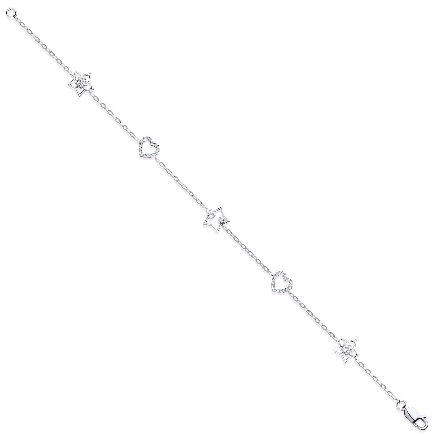 9ct White Gold 0.20ctw Hearts & Stars Diamond Bracelet